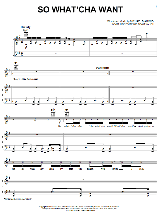 Beastie Boys So What'cha Want sheet music notes and chords arranged for Piano, Vocal & Guitar Chords (Right-Hand Melody)