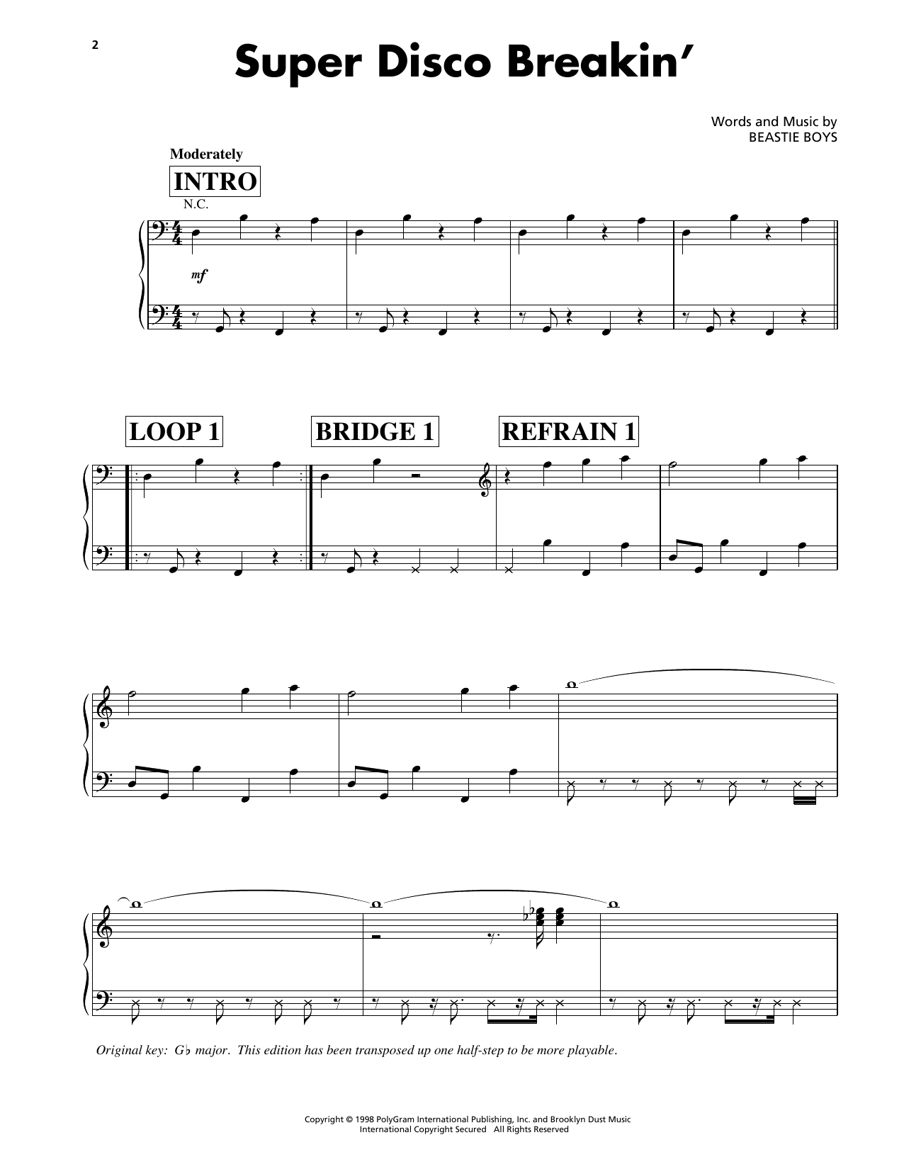 Beastie Boys Super Disco Breakin' sheet music notes and chords arranged for Piano, Vocal & Guitar Chords (Right-Hand Melody)