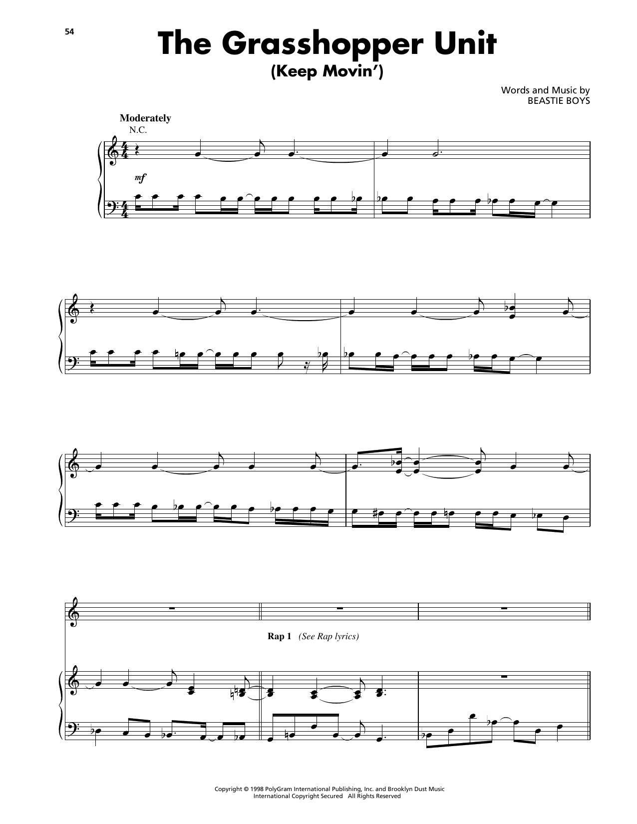 Beastie Boys The Grasshopper Unit (Keep Movin') sheet music notes and chords arranged for Piano, Vocal & Guitar Chords (Right-Hand Melody)