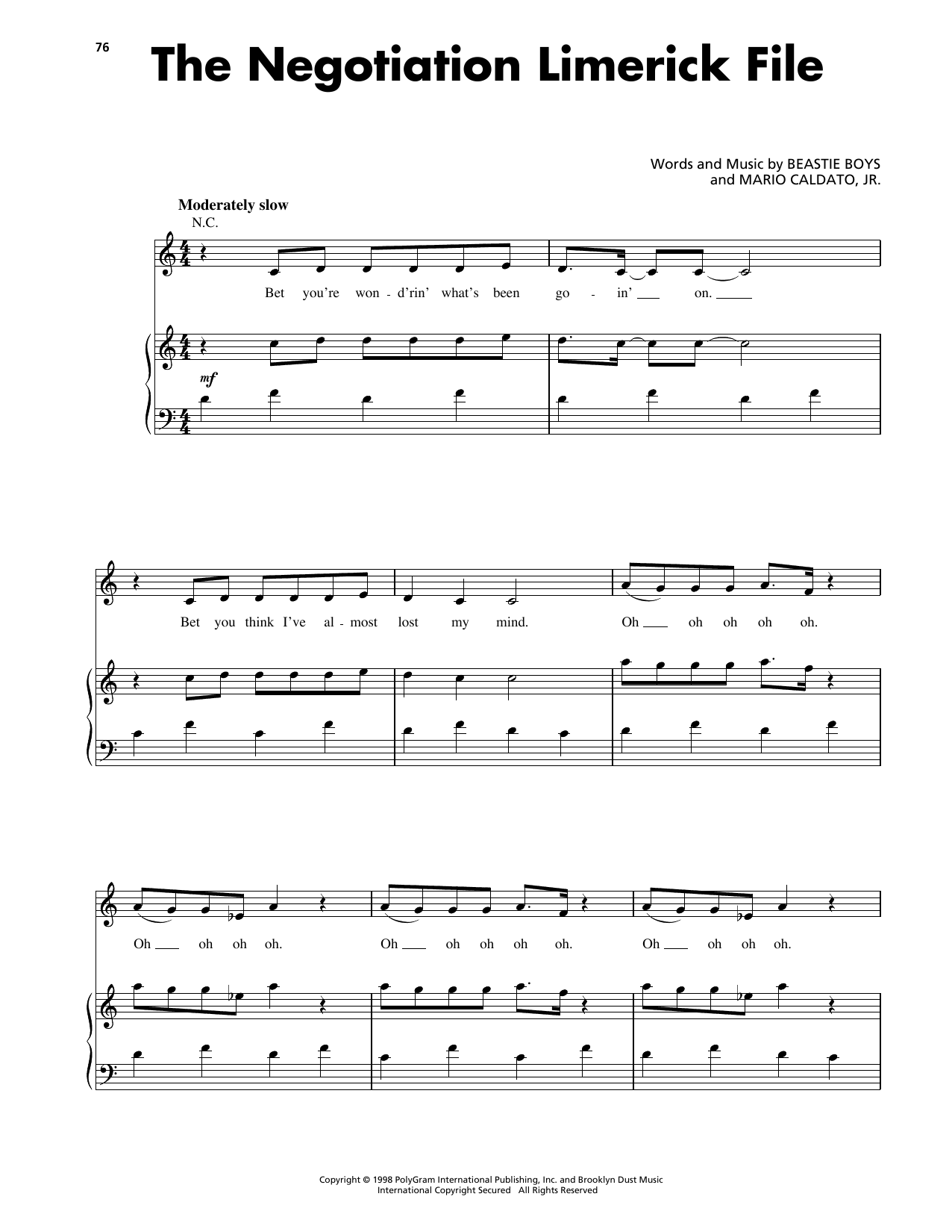 Beastie Boys The Negotiation Limerick File sheet music notes and chords arranged for Piano, Vocal & Guitar Chords (Right-Hand Melody)