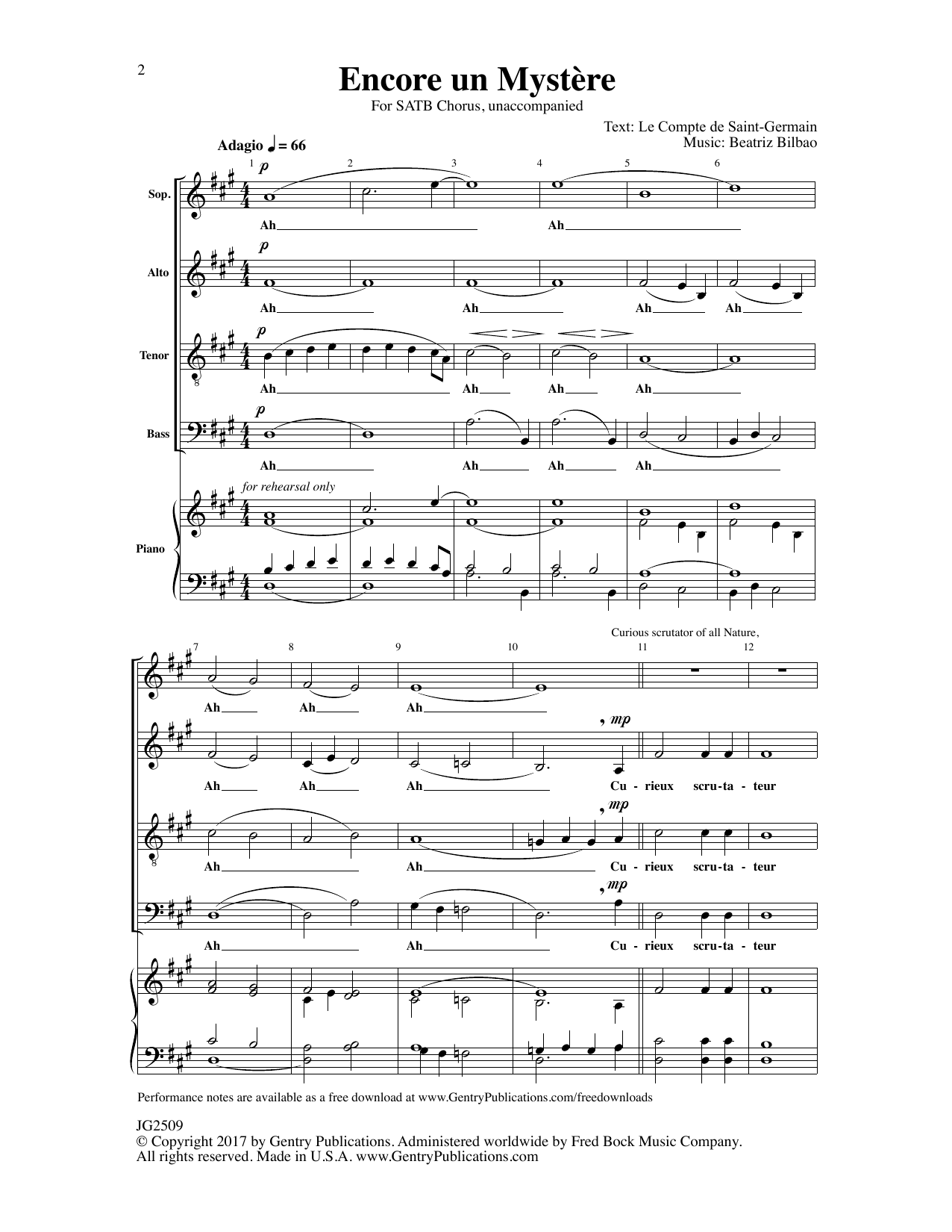 Beatriz Bilbao Encore un Mystere sheet music notes and chords arranged for SATB Choir