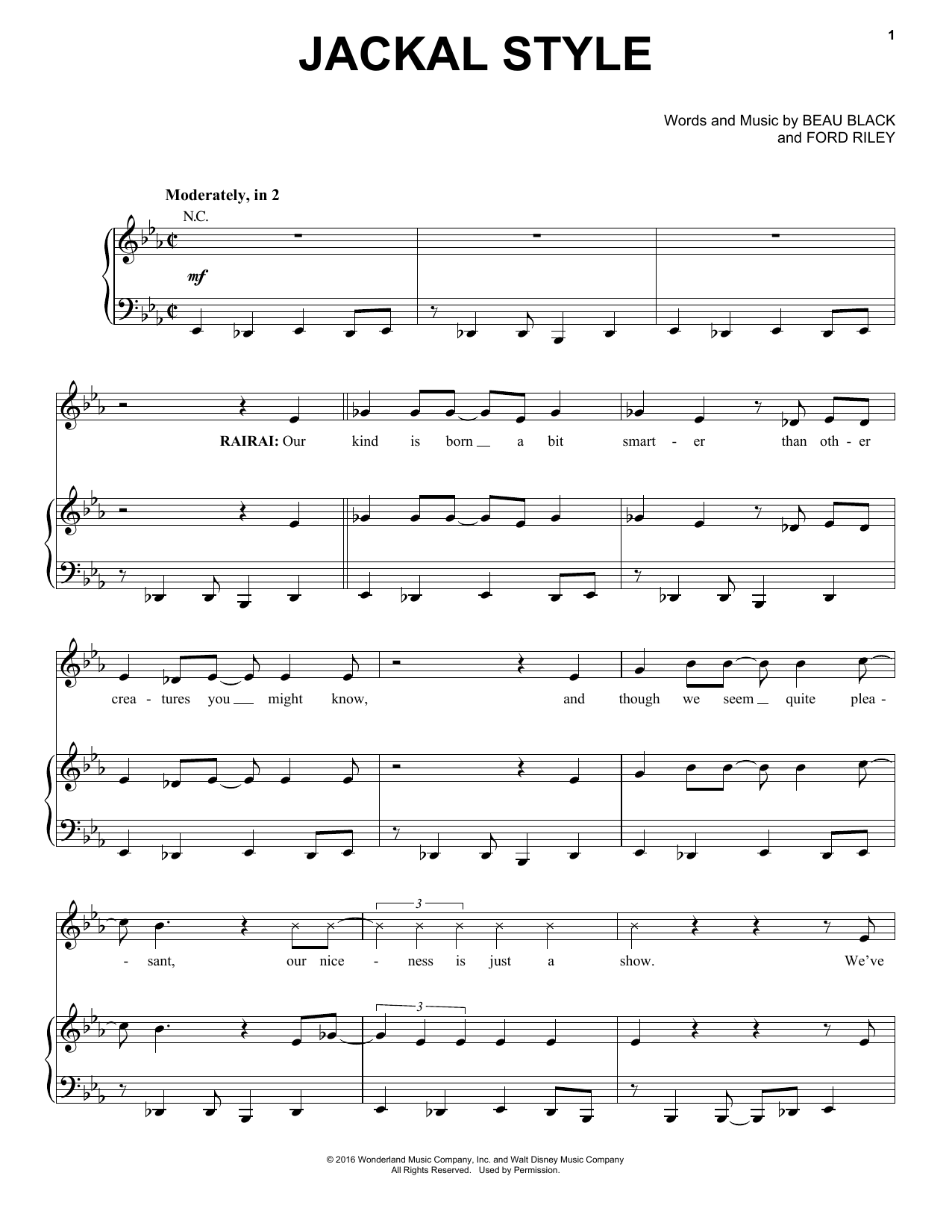 Beau Black Jackal Style sheet music notes and chords arranged for Piano, Vocal & Guitar Chords (Right-Hand Melody)