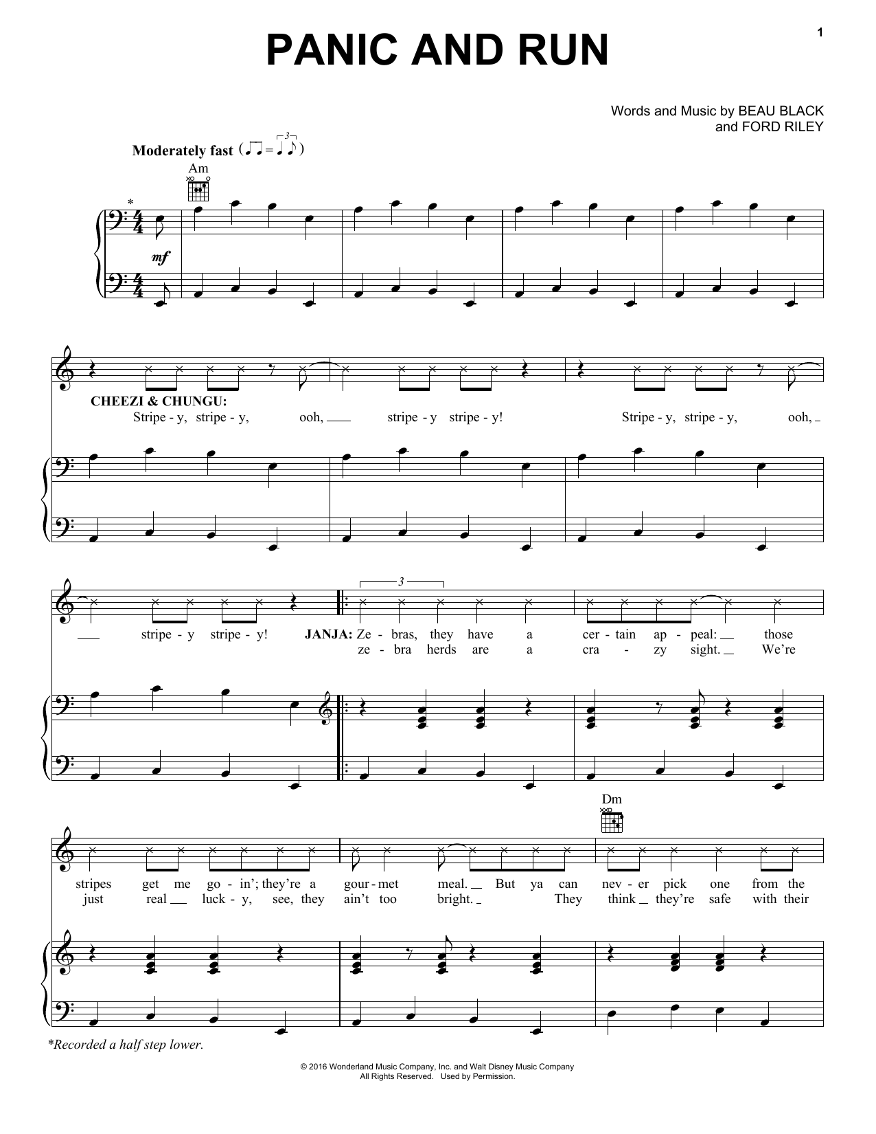 Beau Black Panic And Run sheet music notes and chords arranged for Piano, Vocal & Guitar Chords (Right-Hand Melody)