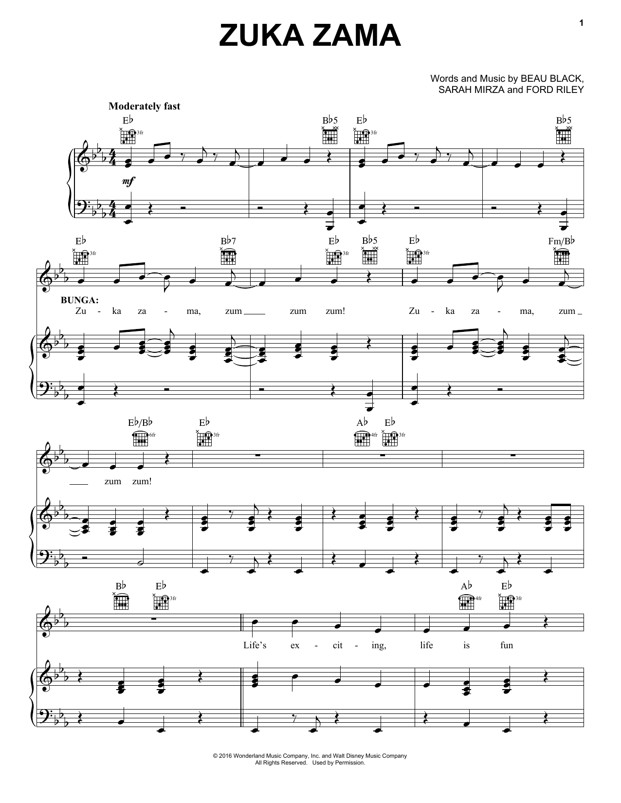 Beau Black Zuka Zama sheet music notes and chords arranged for Piano, Vocal & Guitar Chords (Right-Hand Melody)