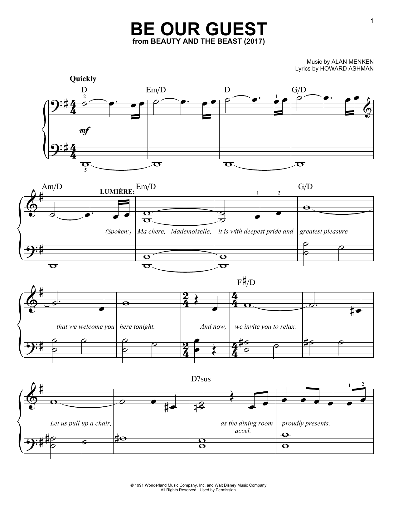 Beauty and the Beast Cast Be Our Guest (from Beauty And The Beast) (2017) sheet music notes and chords arranged for Piano, Vocal & Guitar Chords (Right-Hand Melody)