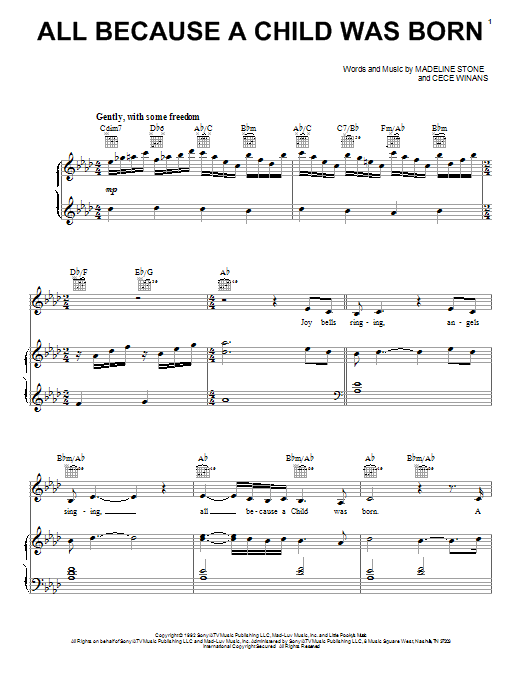 BeBe & CeCe Winans All Because A Child Was Born sheet music notes and chords arranged for Piano, Vocal & Guitar Chords (Right-Hand Melody)