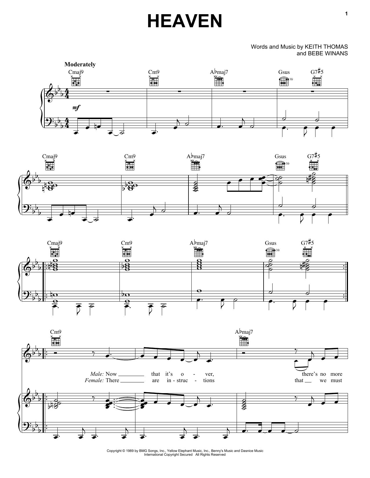 BeBe and CeCe Winans Heaven sheet music notes and chords arranged for Piano, Vocal & Guitar Chords (Right-Hand Melody)