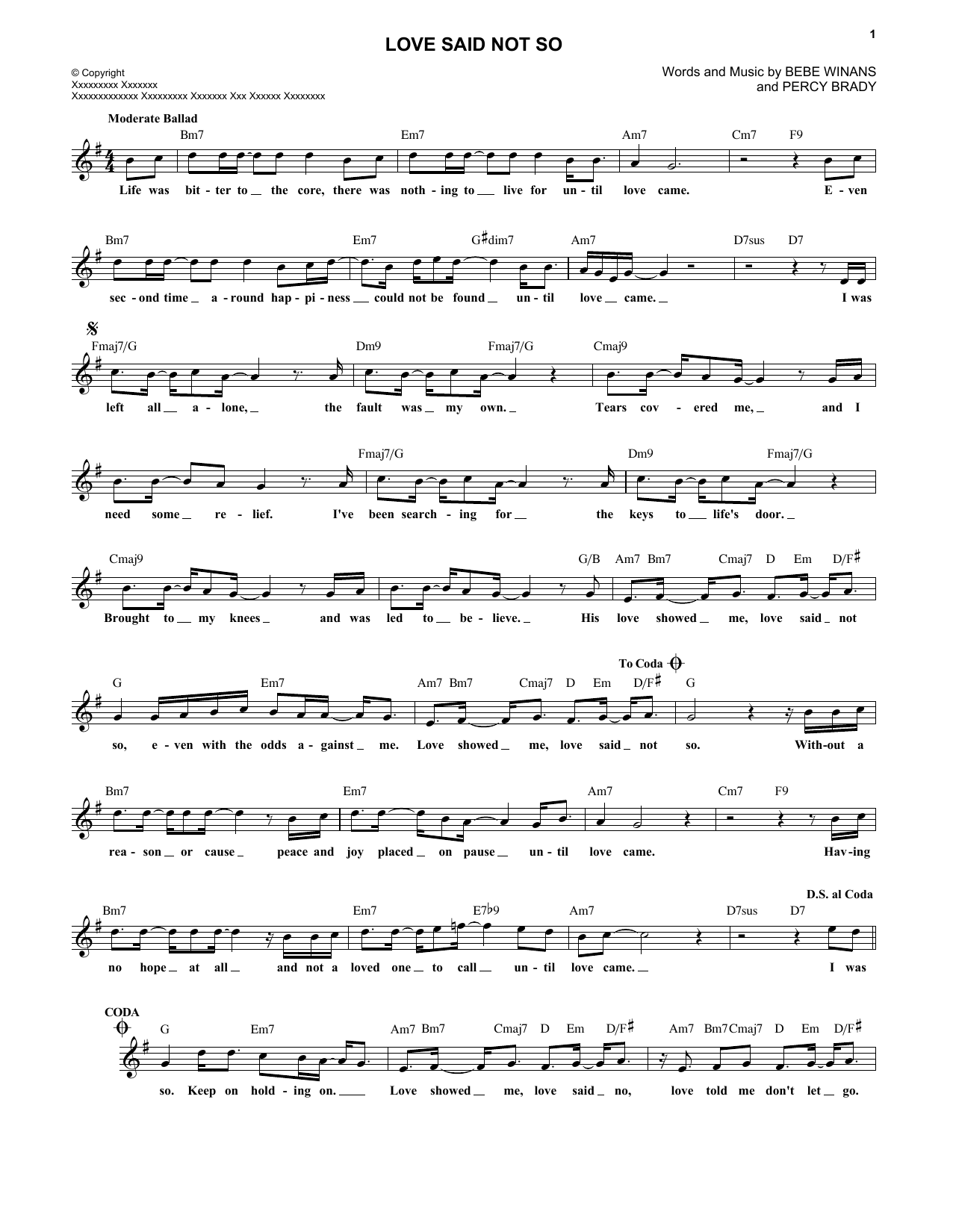 BeBe and CeCe Winans Love Said Not So sheet music notes and chords arranged for Lead Sheet / Fake Book