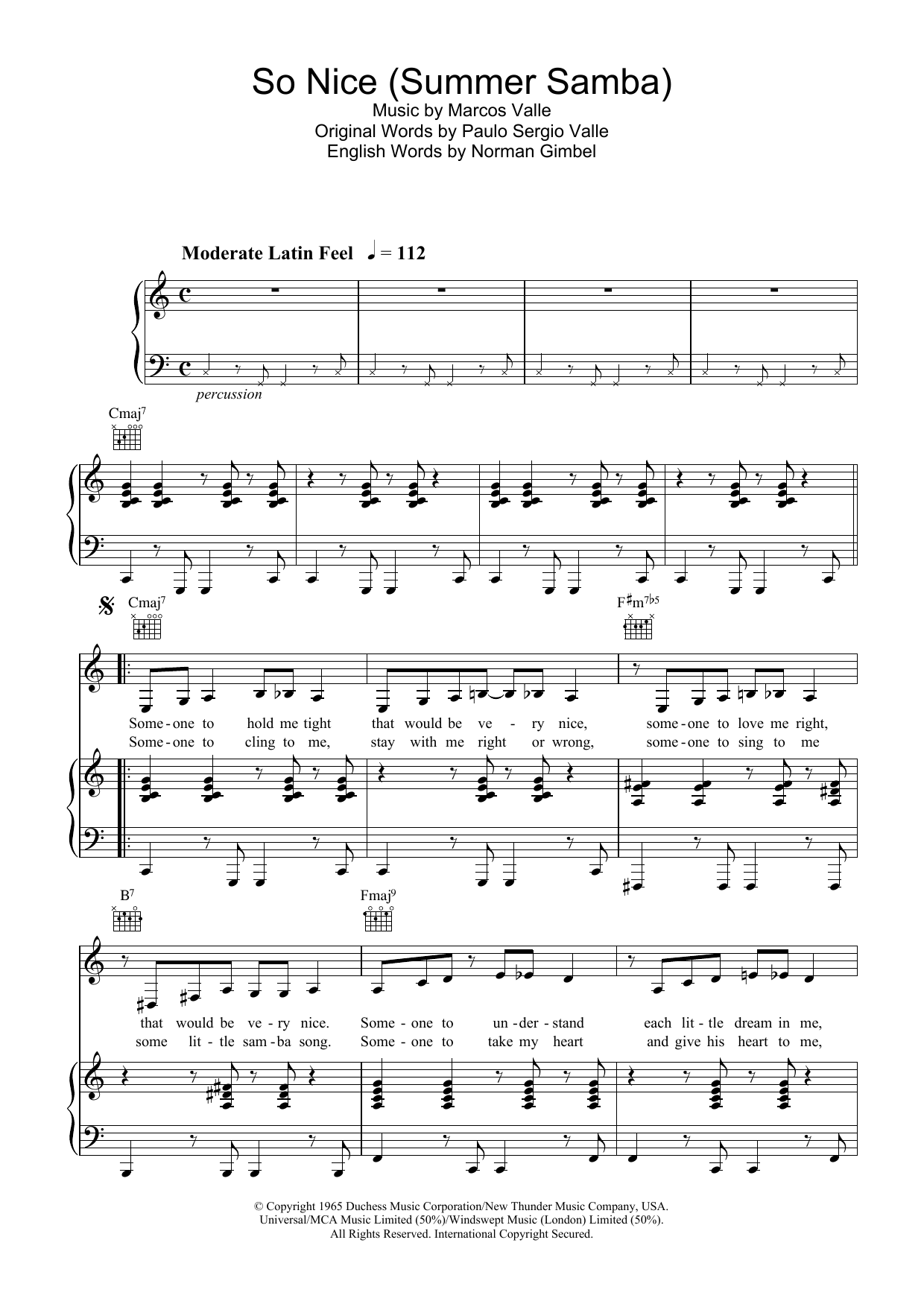 Bebel Gilberto So Nice (Summer Samba) sheet music notes and chords arranged for Piano, Vocal & Guitar Chords