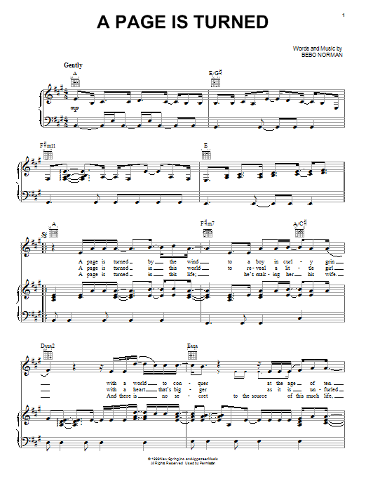Bebo Norman A Page Is Turned sheet music notes and chords arranged for Piano, Vocal & Guitar Chords (Right-Hand Melody)