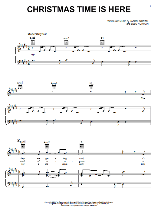 Bebo Norman Christmas Time Is Here sheet music notes and chords arranged for Piano, Vocal & Guitar Chords (Right-Hand Melody)