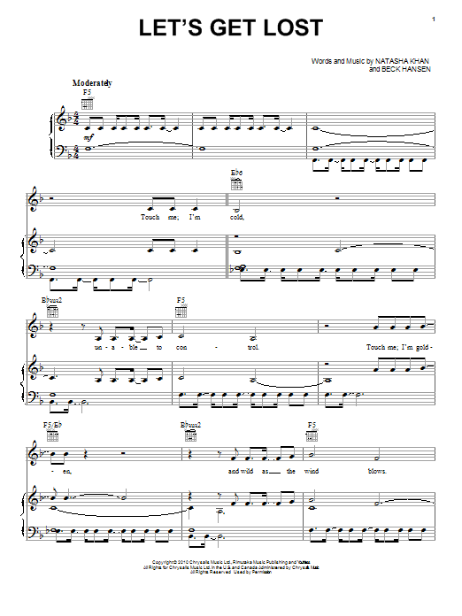 Beck & Bat For Lashes Let's Get Lost sheet music notes and chords arranged for Piano, Vocal & Guitar Chords (Right-Hand Melody)