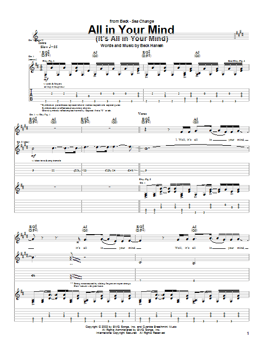 Beck All In Your Mind (It's All In Your Mind) sheet music notes and chords arranged for Guitar Tab