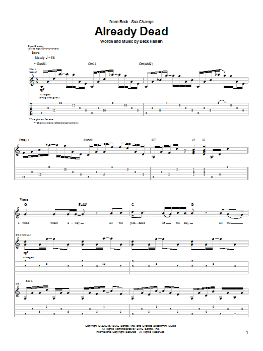 Beck Already Dead sheet music notes and chords arranged for Guitar Tab