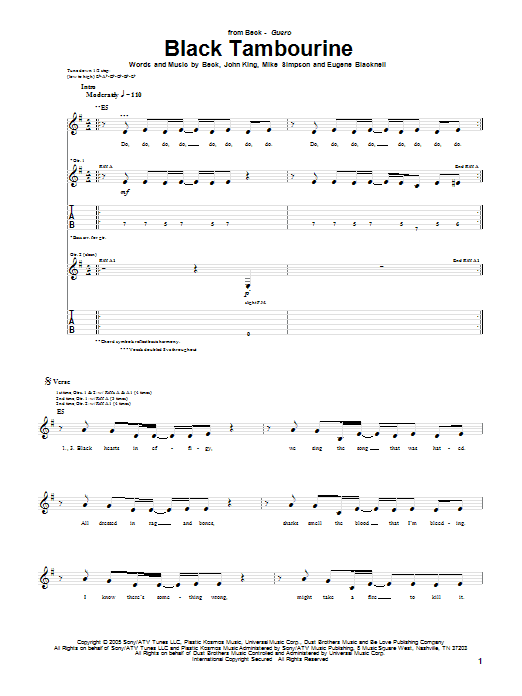 Beck Black Tambourine sheet music notes and chords arranged for Guitar Tab