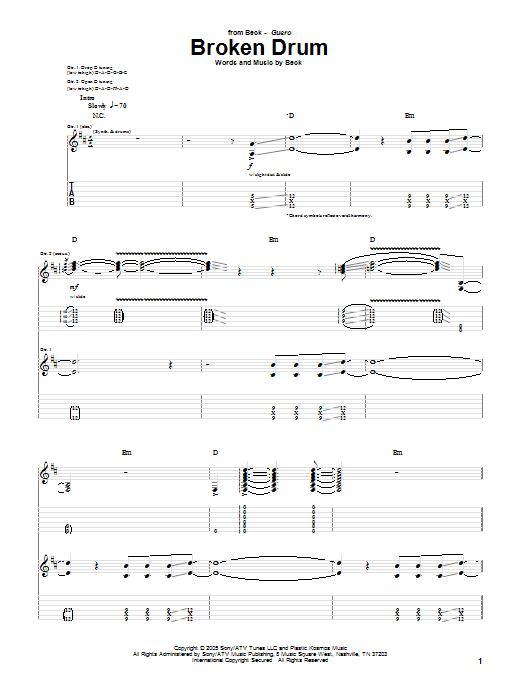 Beck Broken Drum sheet music notes and chords arranged for Guitar Tab
