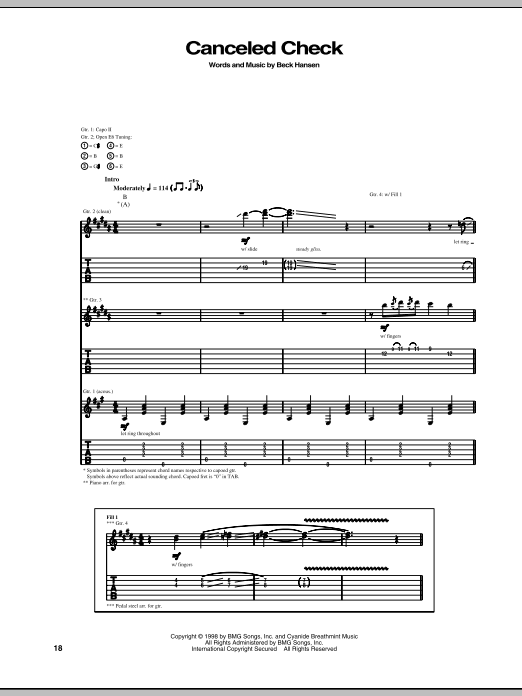 Beck Canceled Check sheet music notes and chords arranged for Guitar Chords/Lyrics
