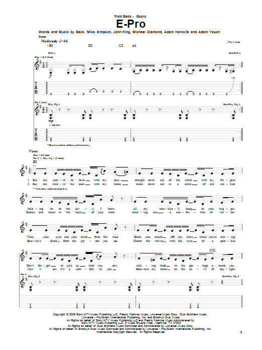 Beck E-Pro sheet music notes and chords arranged for Guitar Tab