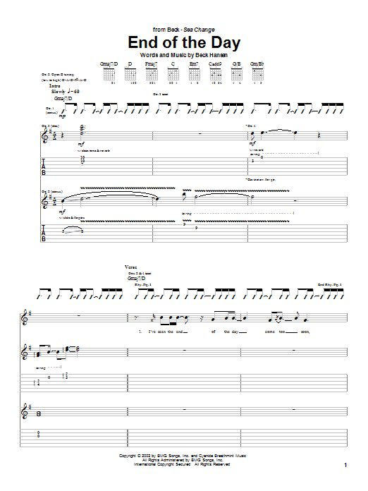 Beck End Of The Day sheet music notes and chords arranged for Guitar Tab