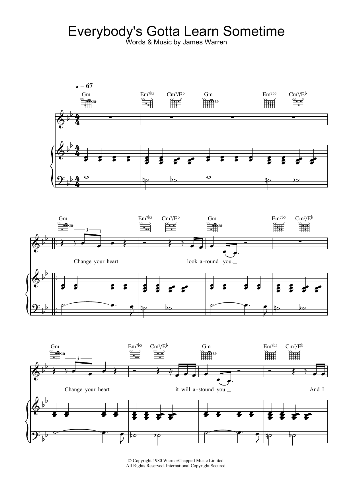 Beck Everybody's Gotta Learn Sometime (from Eternal Sunshine Of The Spotless Mind) sheet music notes and chords arranged for Piano, Vocal & Guitar Chords
