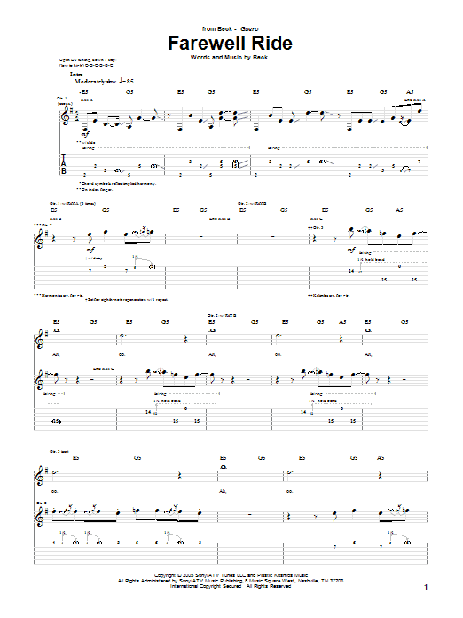 Beck Farewell Ride sheet music notes and chords arranged for Guitar Tab