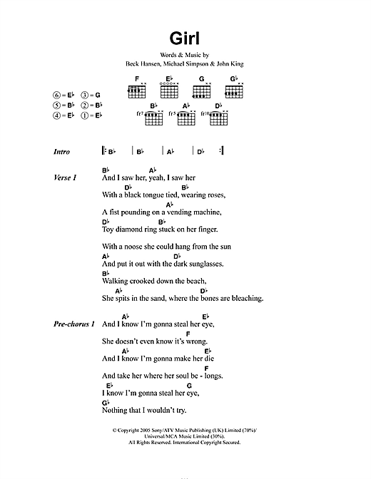 Beck Girl sheet music notes and chords arranged for Guitar Tab