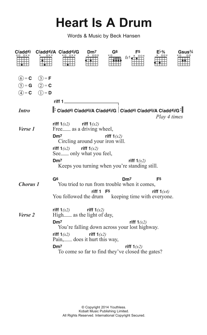 Beck Heart Is A Drum sheet music notes and chords arranged for Guitar Chords/Lyrics