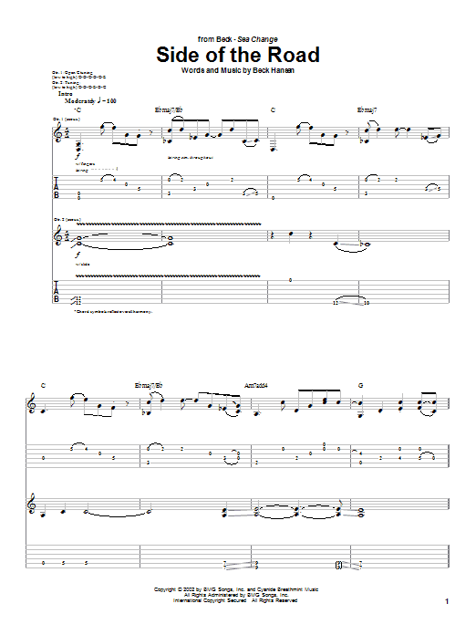 Beck Side Of The Road sheet music notes and chords arranged for Guitar Tab