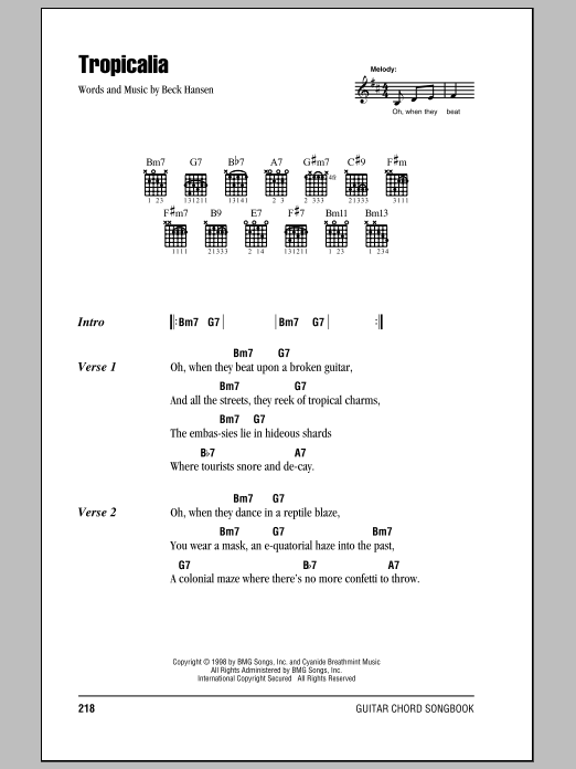 Beck Tropicalia sheet music notes and chords arranged for Guitar Chords/Lyrics
