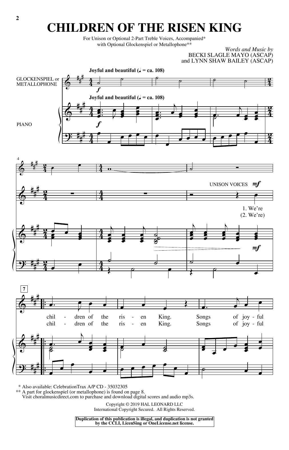 Becki Slagle Mayo & Lynn Shaw Bailey Children Of The Risen King sheet music notes and chords arranged for Unison Choir
