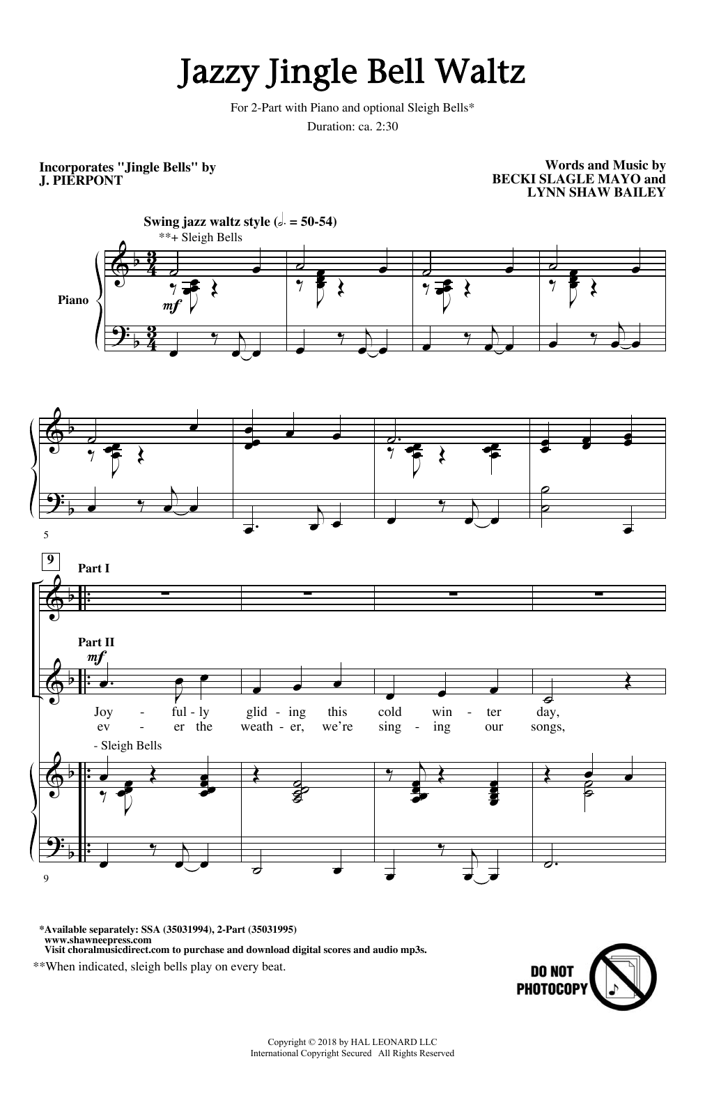 Becki Slagle Mayo Jazzy Jingle Bell Waltz sheet music notes and chords arranged for 2-Part Choir