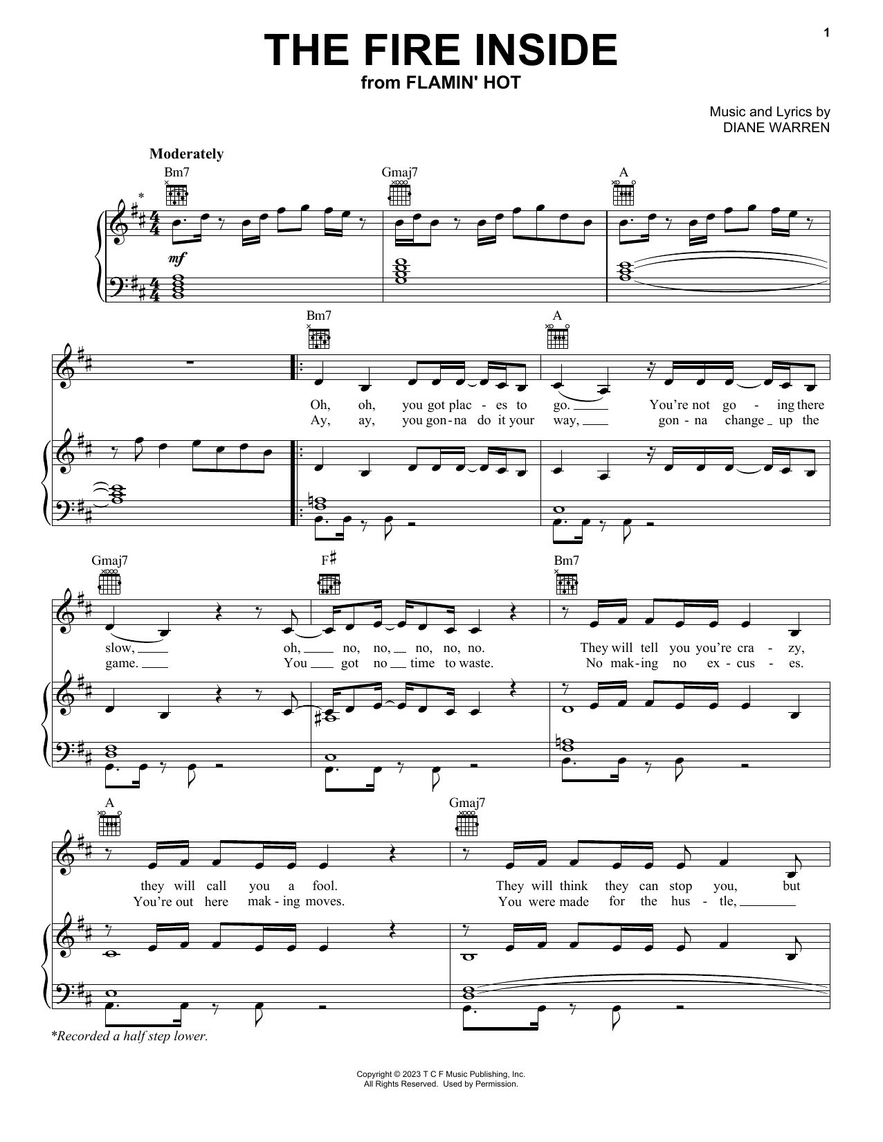 Becky G The Fire Inside (from Flamin' Hot) sheet music notes and chords arranged for Piano, Vocal & Guitar Chords (Right-Hand Melody)