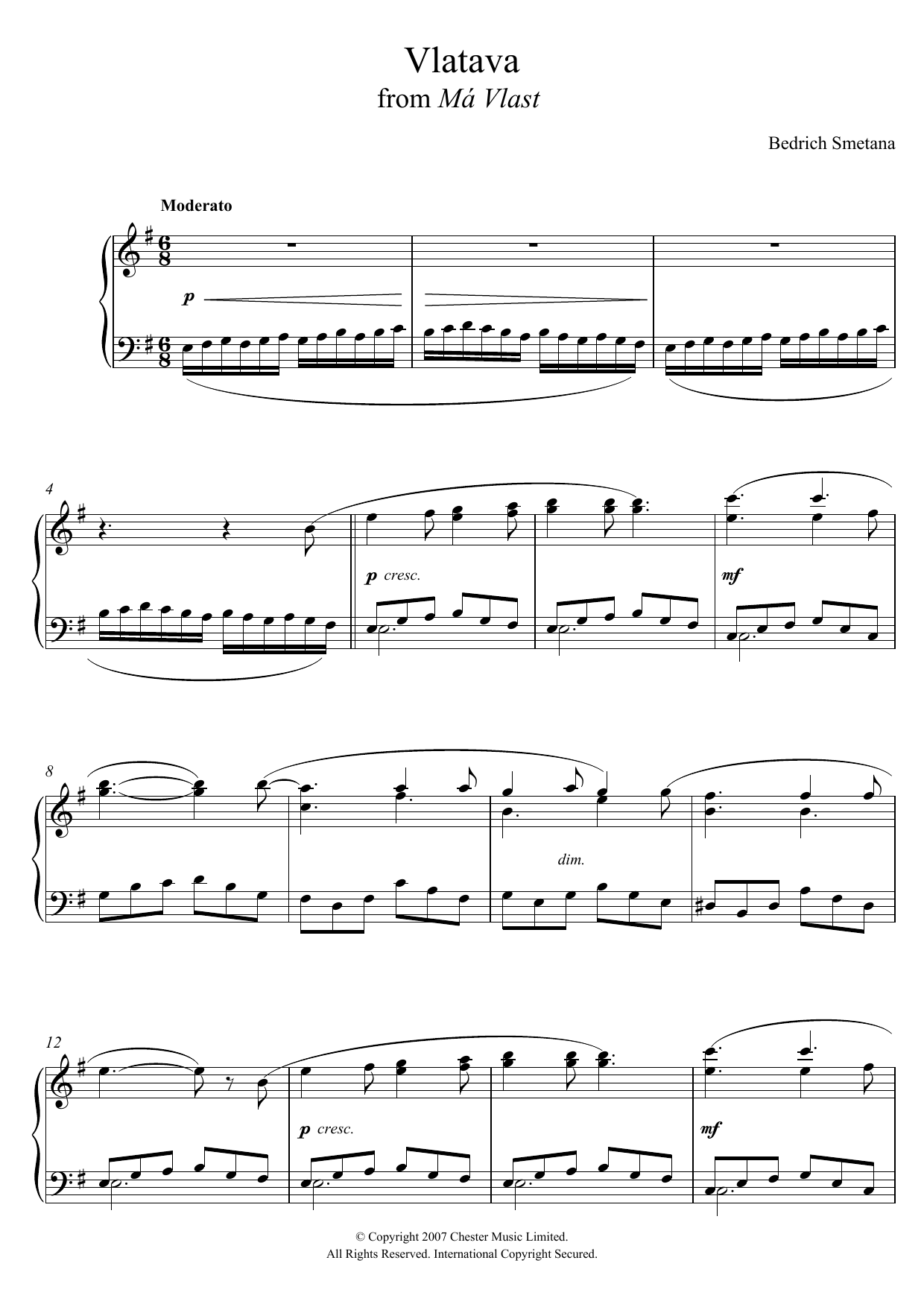Bedrich Smetana Vlatava (from 'Má Vlast') sheet music notes and chords arranged for Piano Solo