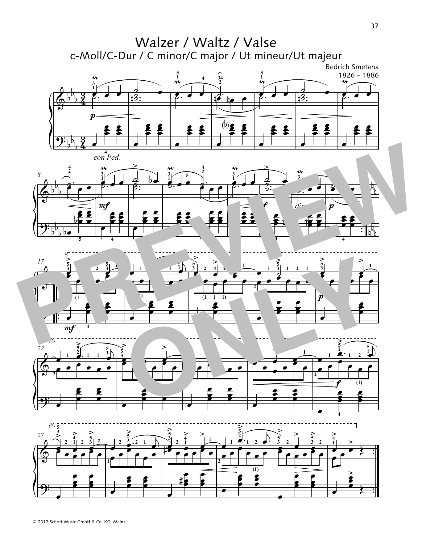 Bedrich Smetana Waltz C minor/C major sheet music notes and chords arranged for Piano Solo