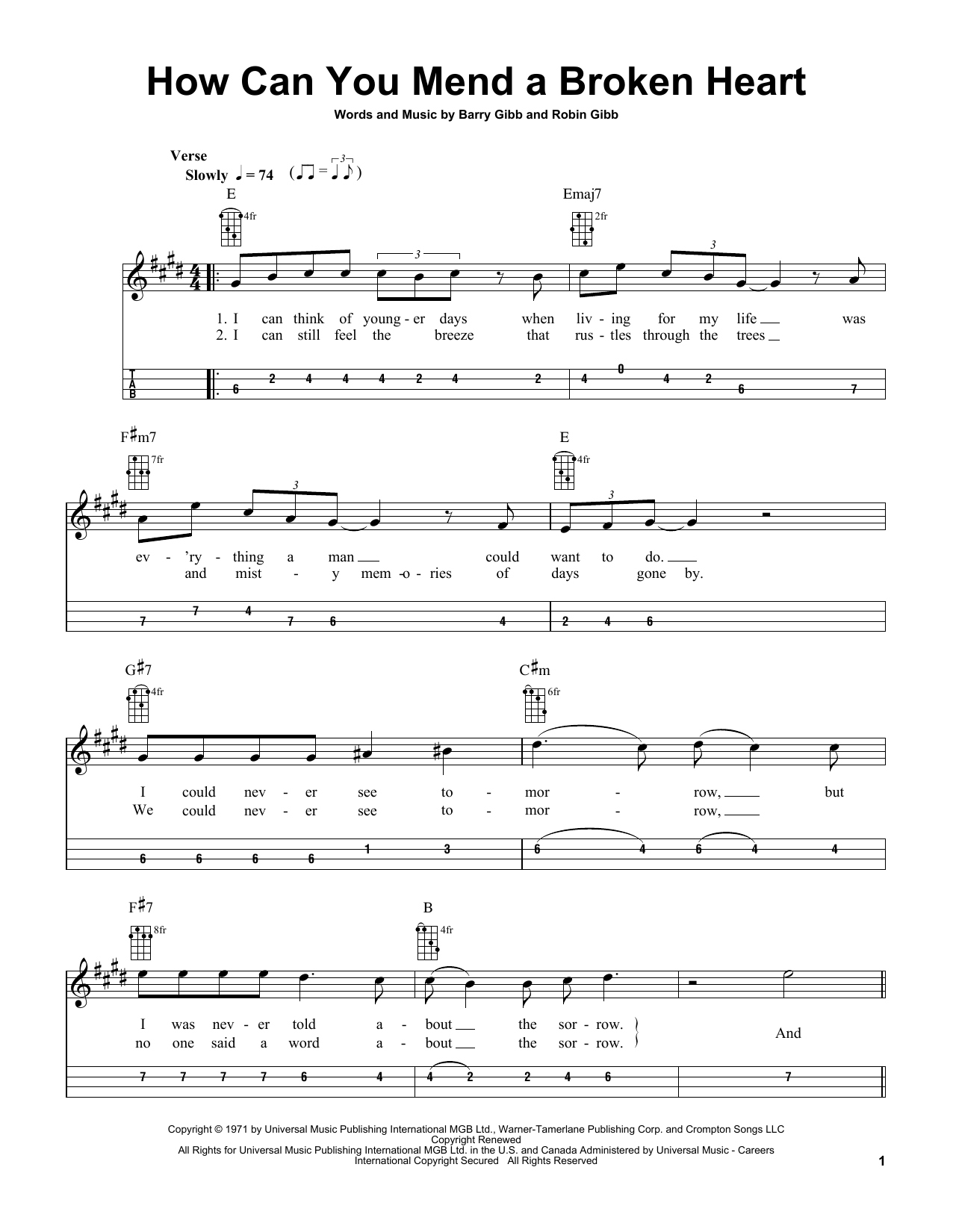 Bee Gees How Can You Mend A Broken Heart (arr. Bobby Westfall) sheet music notes and chords arranged for Mandolin