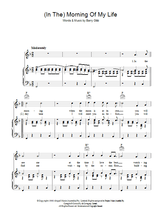 Bee Gees (In The) Morning Of My Life sheet music notes and chords arranged for Piano, Vocal & Guitar Chords