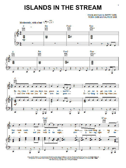 Bee Gees Islands In The Stream sheet music notes and chords arranged for Piano, Vocal & Guitar Chords (Right-Hand Melody)