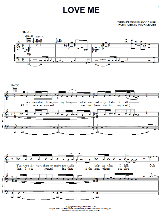 Bee Gees Love Me sheet music notes and chords arranged for Piano, Vocal & Guitar Chords (Right-Hand Melody)