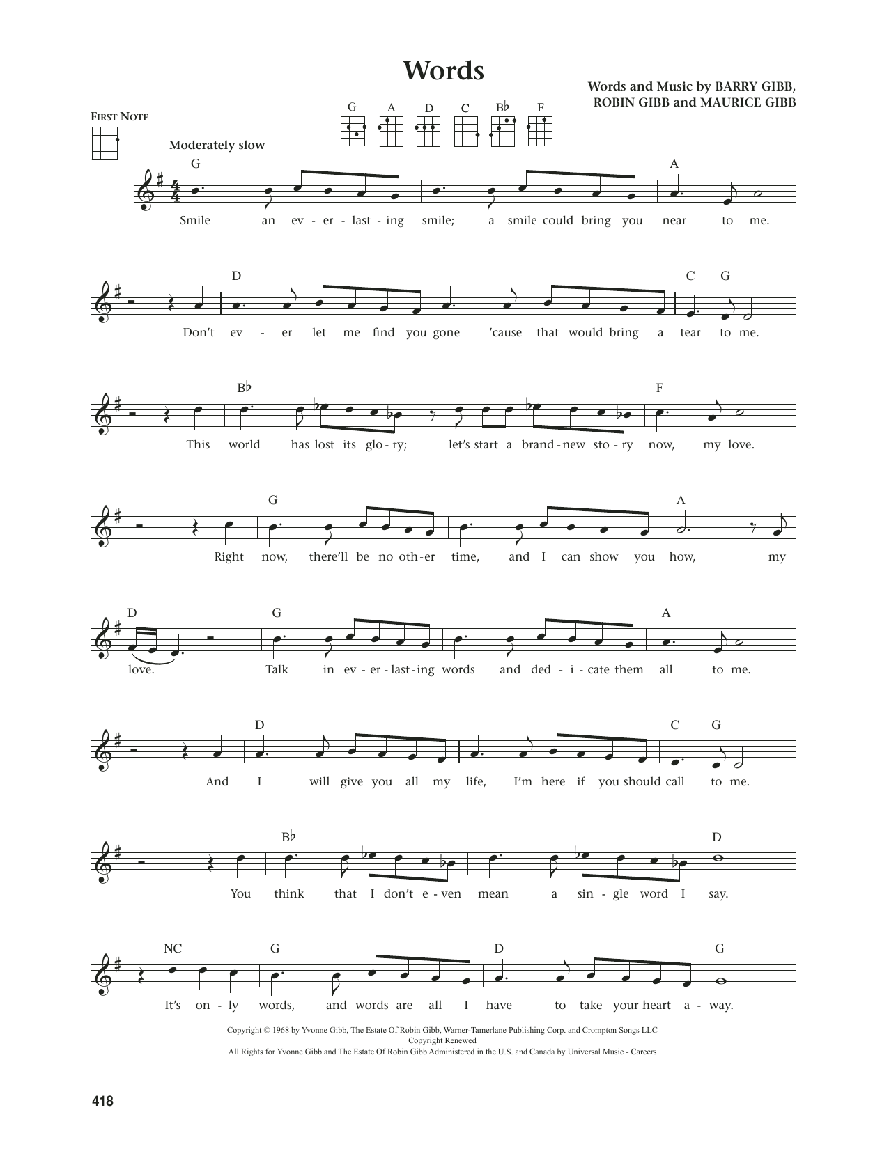 Bee Gees Words (from The Daily Ukulele) (arr. Jim Beloff) sheet music notes and chords arranged for Ukulele