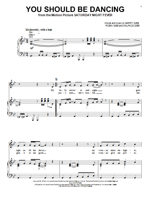 Bee Gees You Should Be Dancing sheet music notes and chords arranged for Piano Chords/Lyrics