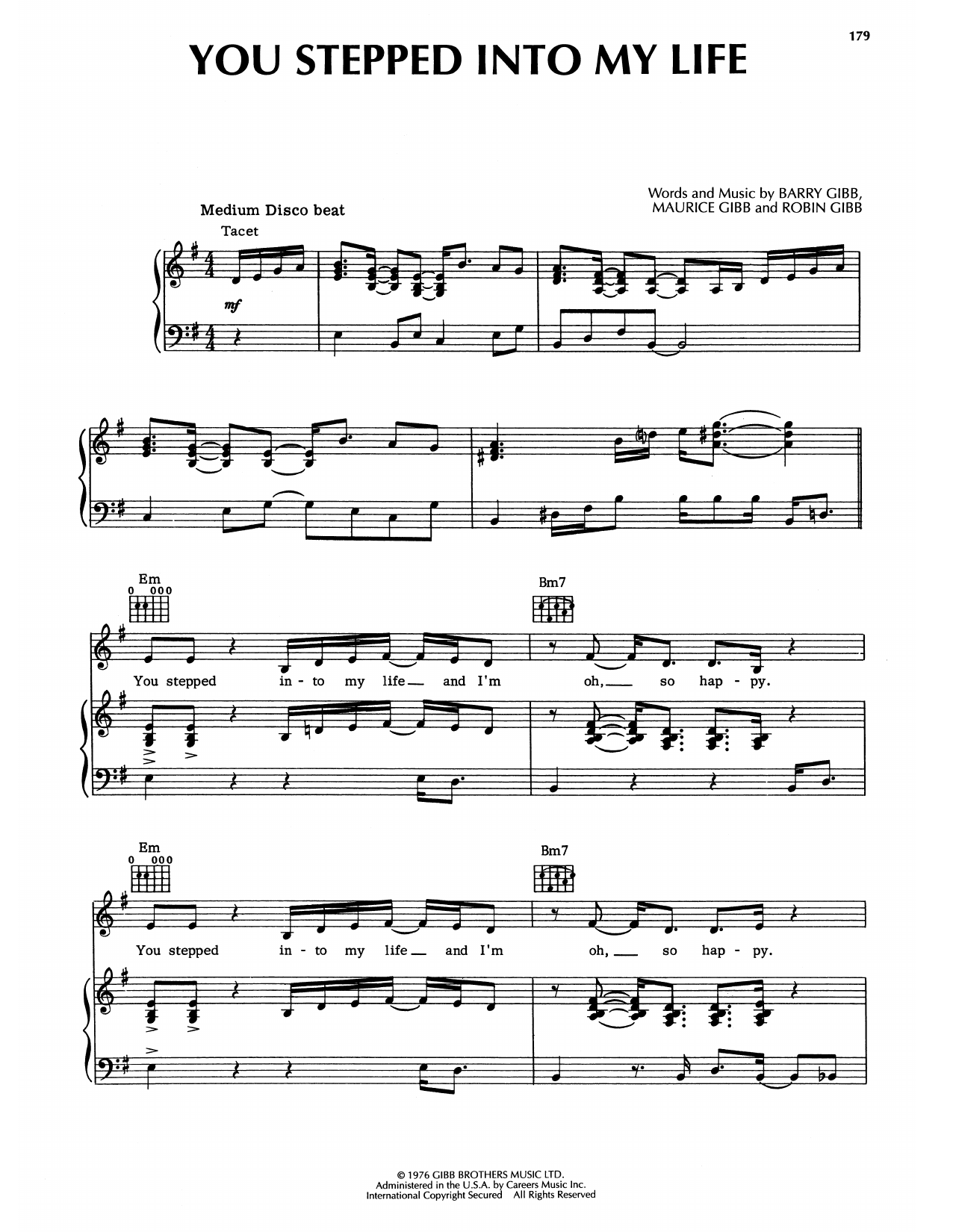 Bee Gees You Stepped Into My Life sheet music notes and chords arranged for Piano, Vocal & Guitar Chords (Right-Hand Melody)