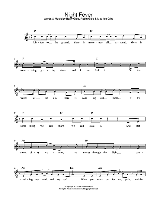 Bee Gees Night Fever sheet music notes and chords. Download Printable PDF.