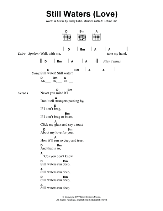 Bee Gees Still Waters Run Deep sheet music notes and chords arranged for Guitar Chords/Lyrics