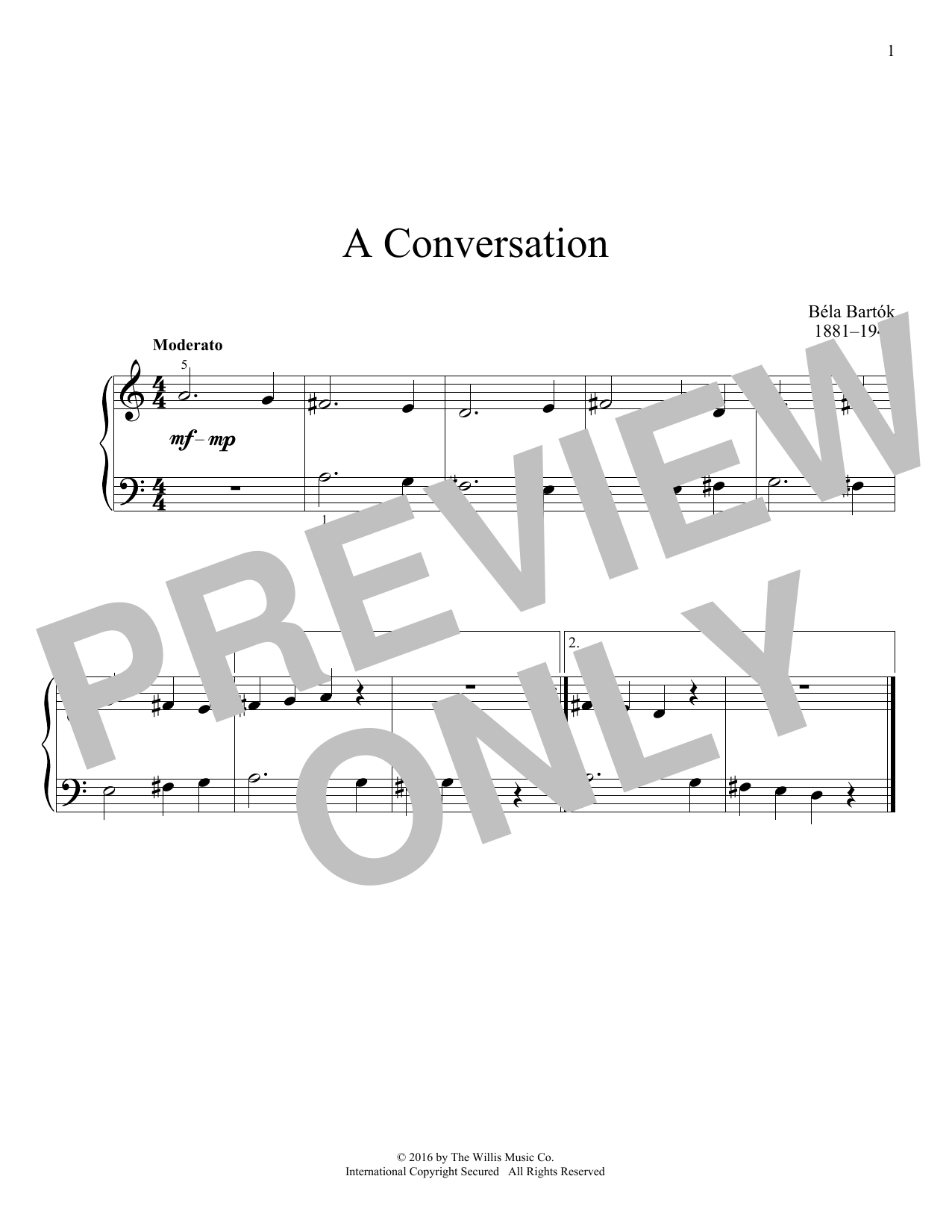 Bela Bartok A Conversation sheet music notes and chords arranged for Educational Piano