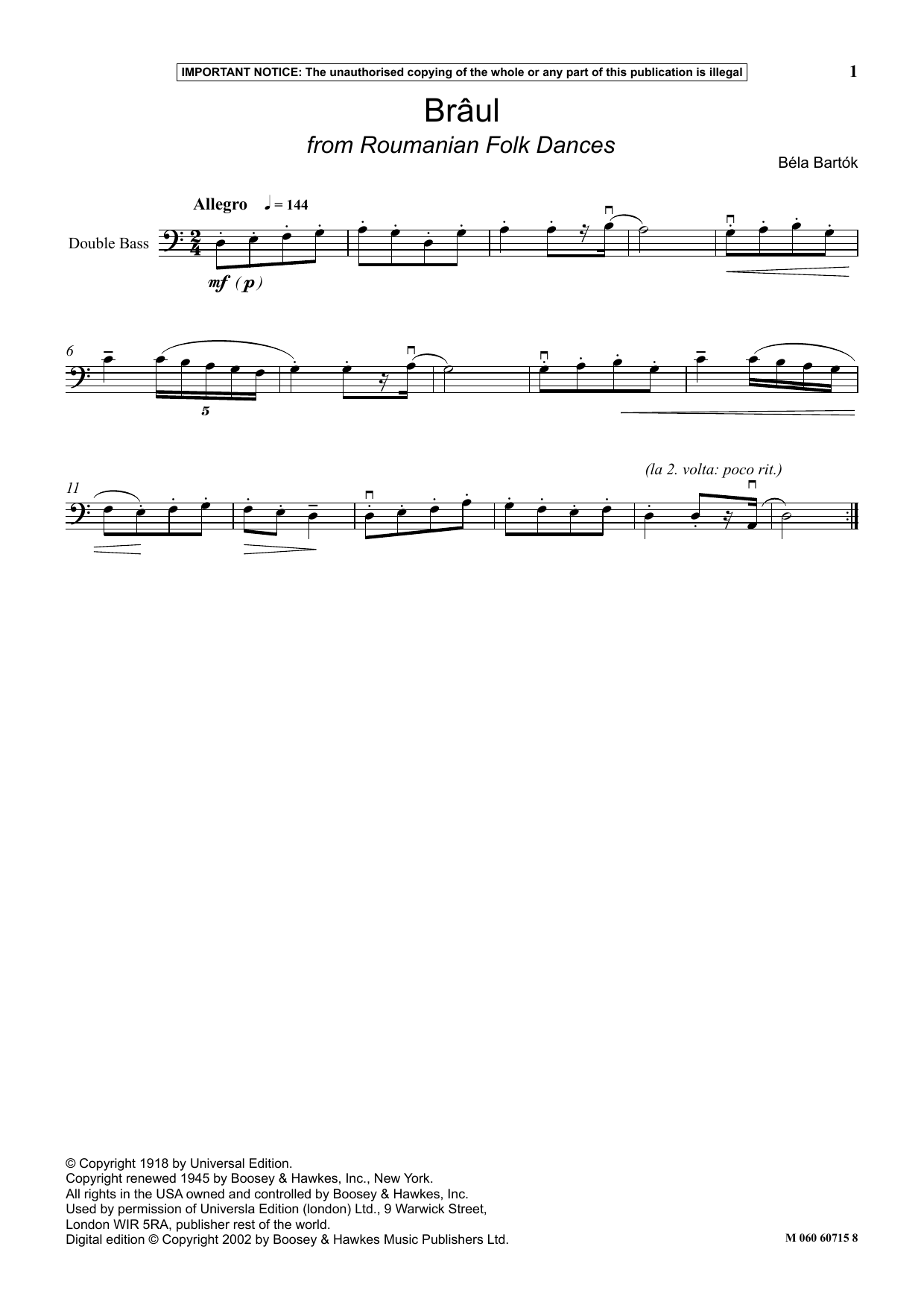 Béla Bartók Braul (from Roumanian Folk Dances) sheet music notes and chords arranged for Instrumental Solo