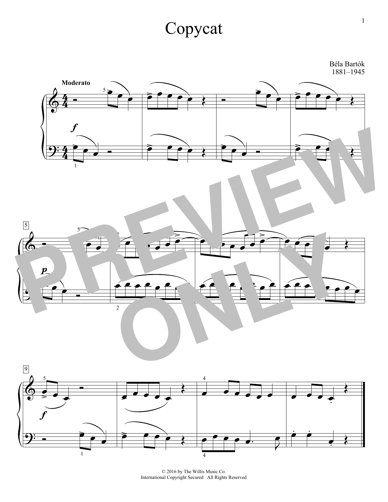 Bela Bartok Copycat sheet music notes and chords arranged for Educational Piano