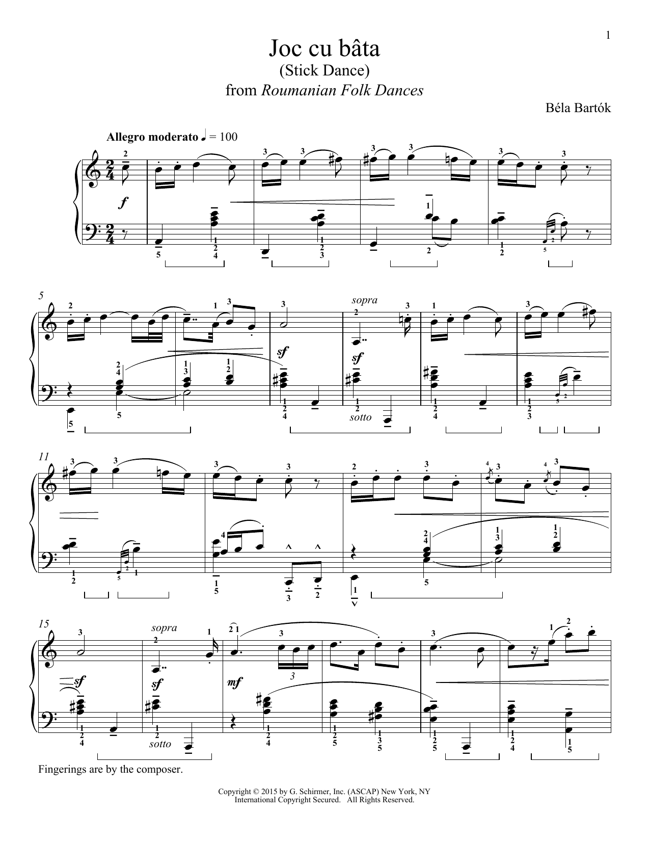 Béla Bartók Joc cu bata sheet music notes and chords arranged for Piano Solo