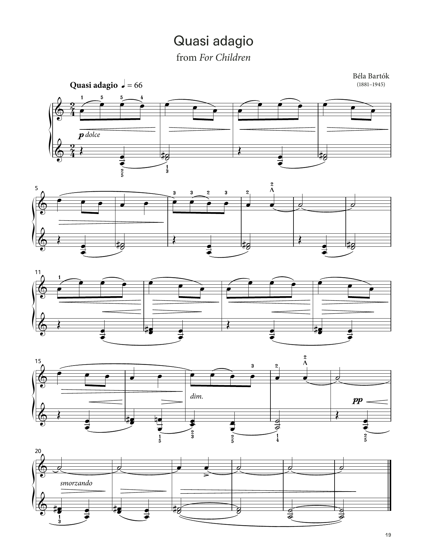 Béla Bartók Quasi Adagio  (LCME Piano 2018 Grade 1 List B) sheet music notes and chords arranged for Piano Solo