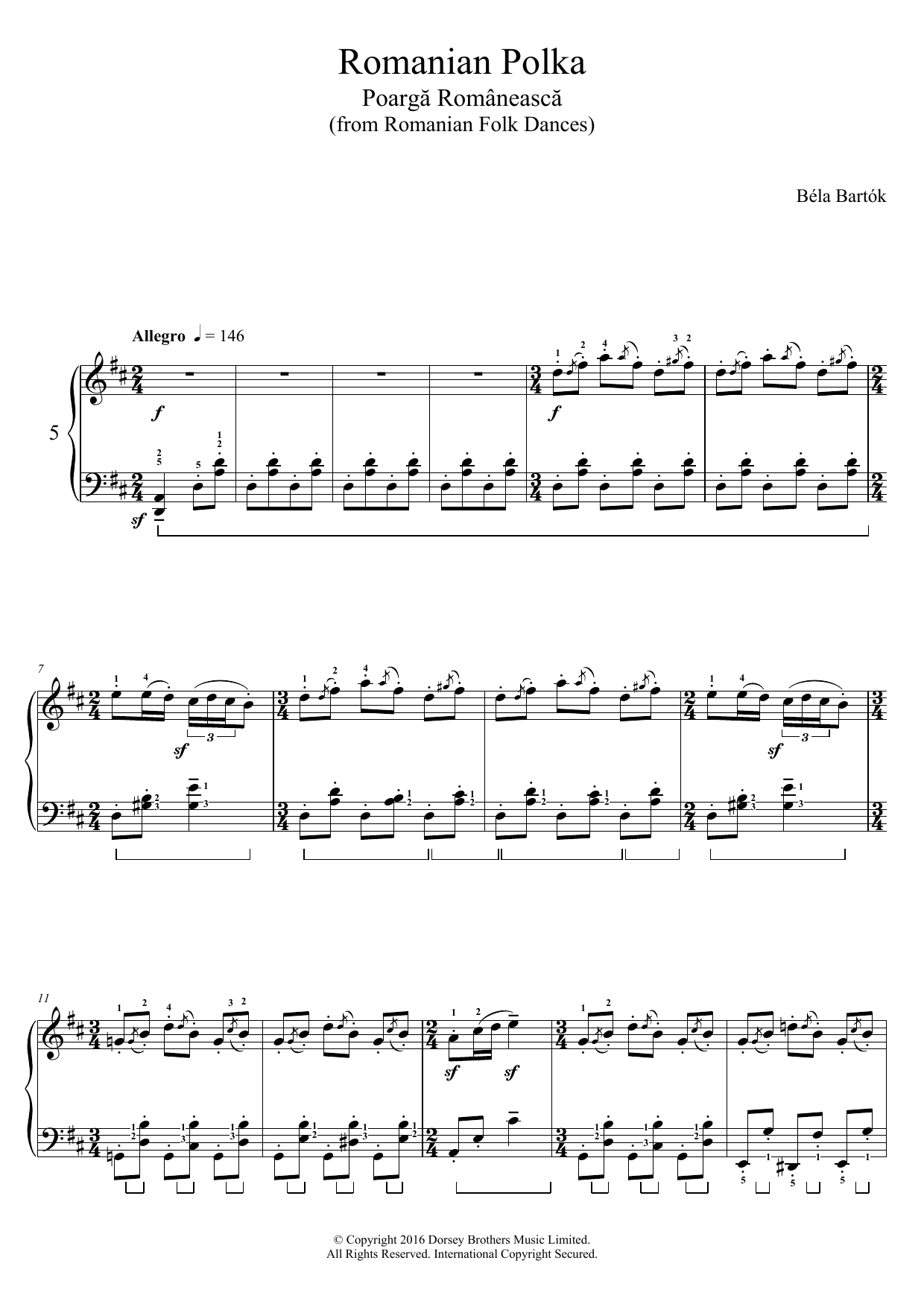 Béla Bartók Romanian Polka (from Romanian Folk Dances) sheet music notes and chords arranged for Piano Solo