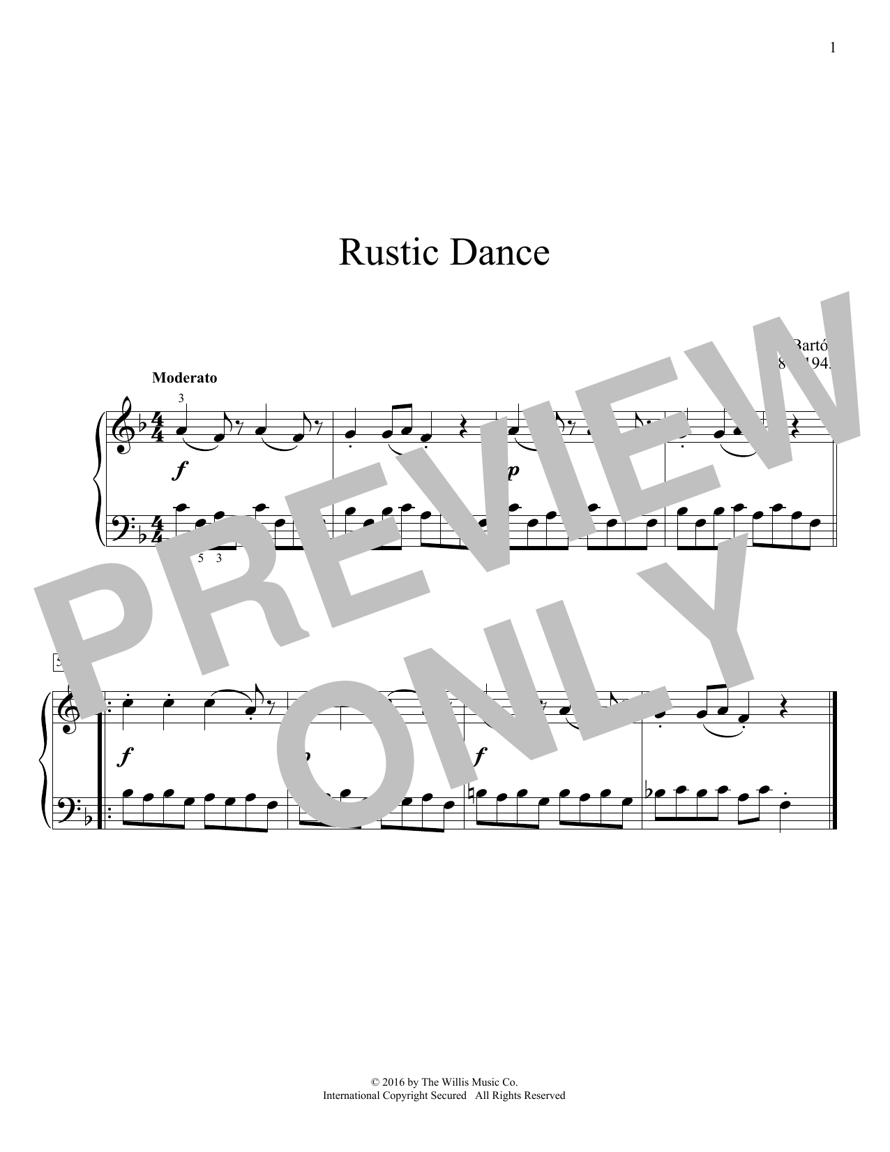 Bela Bartok Rustic Dance sheet music notes and chords arranged for Educational Piano